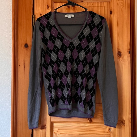 Faconnable Purple Argyle V-Neck Sweater - Picture 2 of 3